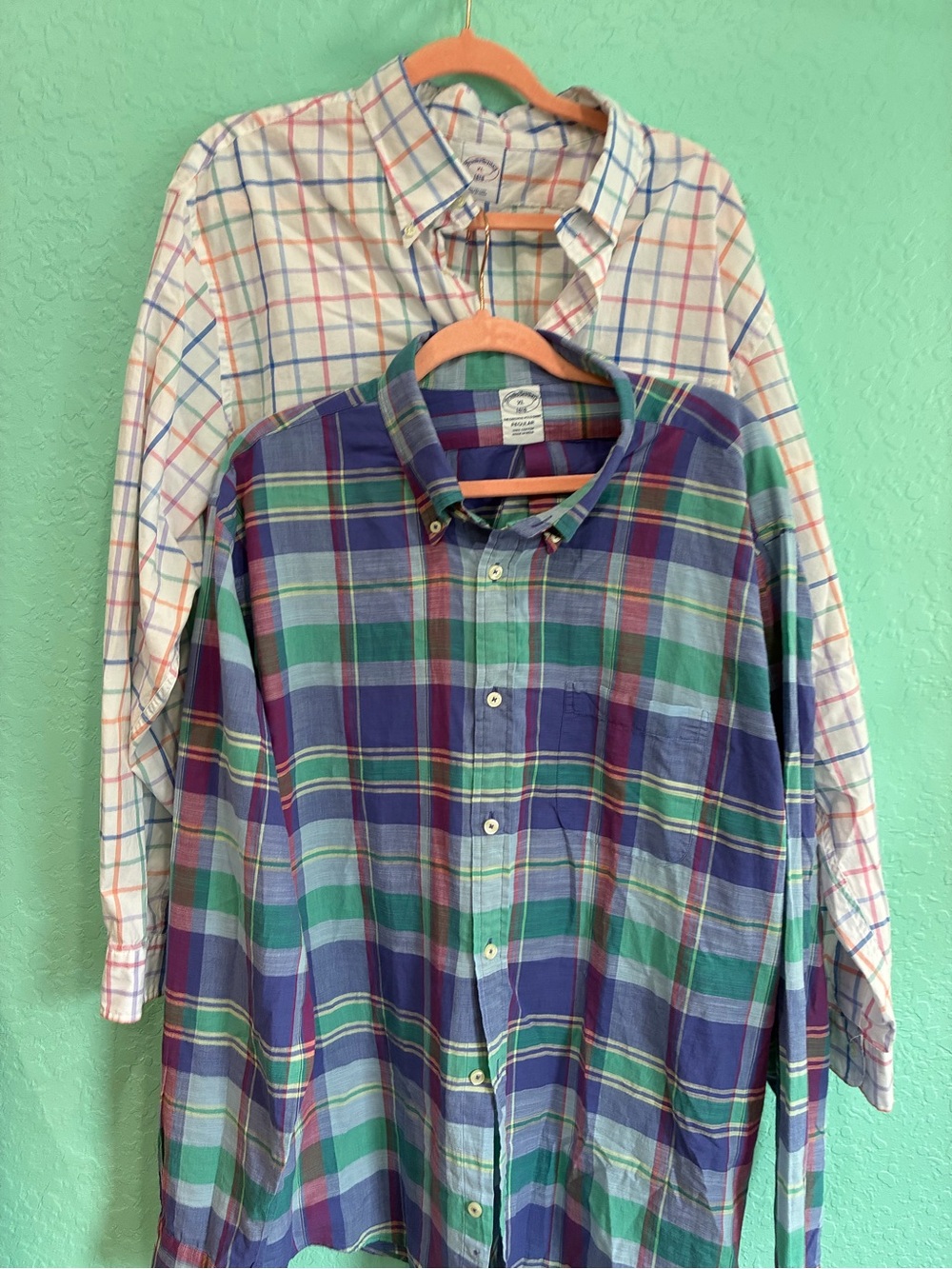 Brooks Brothers XL Plaid Button-Up Shirt bundle white Blue Green India madras